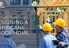 This image features a BMS CAT-branded graphic centered around the theme of hurricane preparedness. The background shows a partially constructed wooden home, with two construction workers wearing hard hats and discussing the structure. The main text reads, "Designing a Hurricane Proof Home," emphasizing the importance of building homes that can withstand hurricane conditions. Above the title, the words "Hurricane Preparedness" are displayed in smaller text, and the BMS CAT logo with the tagline "Restore. Rebuild. Recover." is positioned in the upper left corner. The image highlights the focus on proactive planning and construction techniques to safeguard homes against hurricanes.