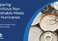 This image features a BMS CAT-branded graphic with the title "Preparing Nutritious Non-Perishable Meals For Hurricanes." The background is a deep blue color, and on the right side of the image, there is a photo of canned food items, emphasizing the theme of non-perishable food. The text below the title reads "Essential Hurricane Food Preparation Guide," aligning with the image's focus on providing guidance for food preparation during hurricane season. The BMS CAT logo and their tagline "Restore. Rebuild. Recover." are prominently displayed in the lower-left corner.